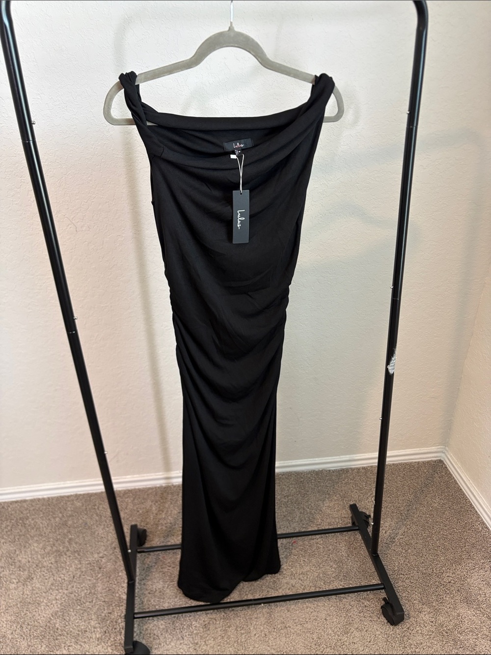 Lulu's Black Ruched Off-Shoulder Maxi Dress